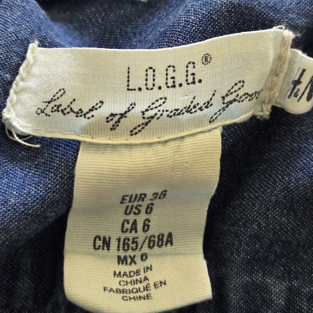 L.O.G.G Jumpsuit Women's 6 Chambray Denim Y2k Blue 1 Piece Overalls Romper - Picture 7 of 12